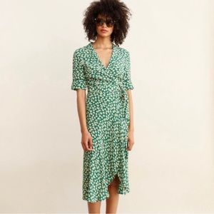 Ganni Dalton Floral Wrap Crepe Midi Dress | Size 34